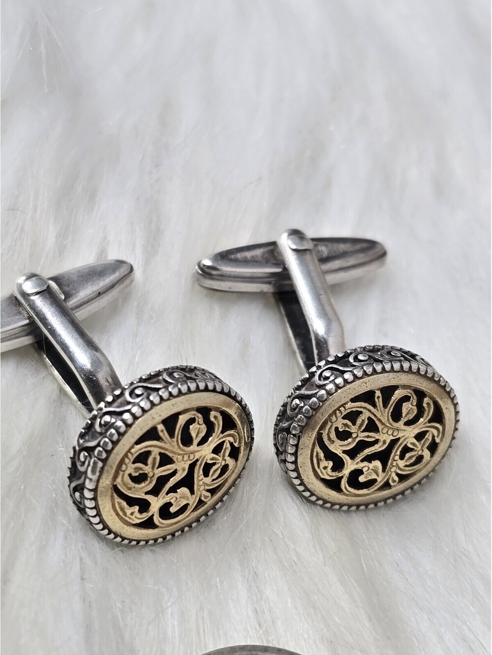 Gerochristo Sterling Silver 18K Gold Byzantine Cufflinks 925